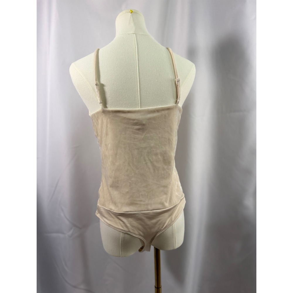 Express Body Contour Crushed Velvet V Neck Bodysuit Champagne Spaghetti Strap L - Picture 2 of 7